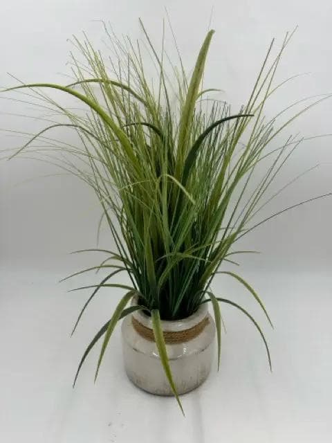 White Ceramic Vase With Faux Grass - Image 1