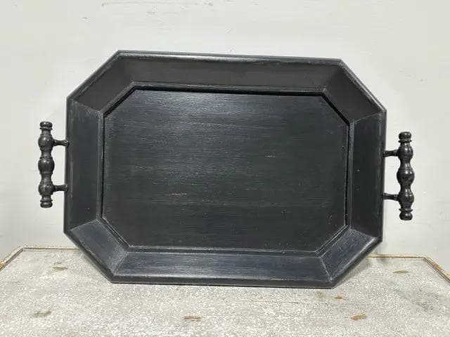 Black Wooden Tray With Handles - Image 1