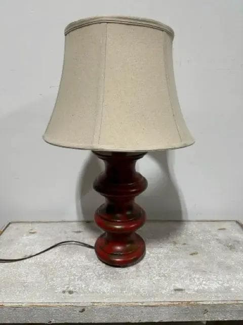 Uttermost Red Distressed Wooden Lamp With Cream Shade - Image 1