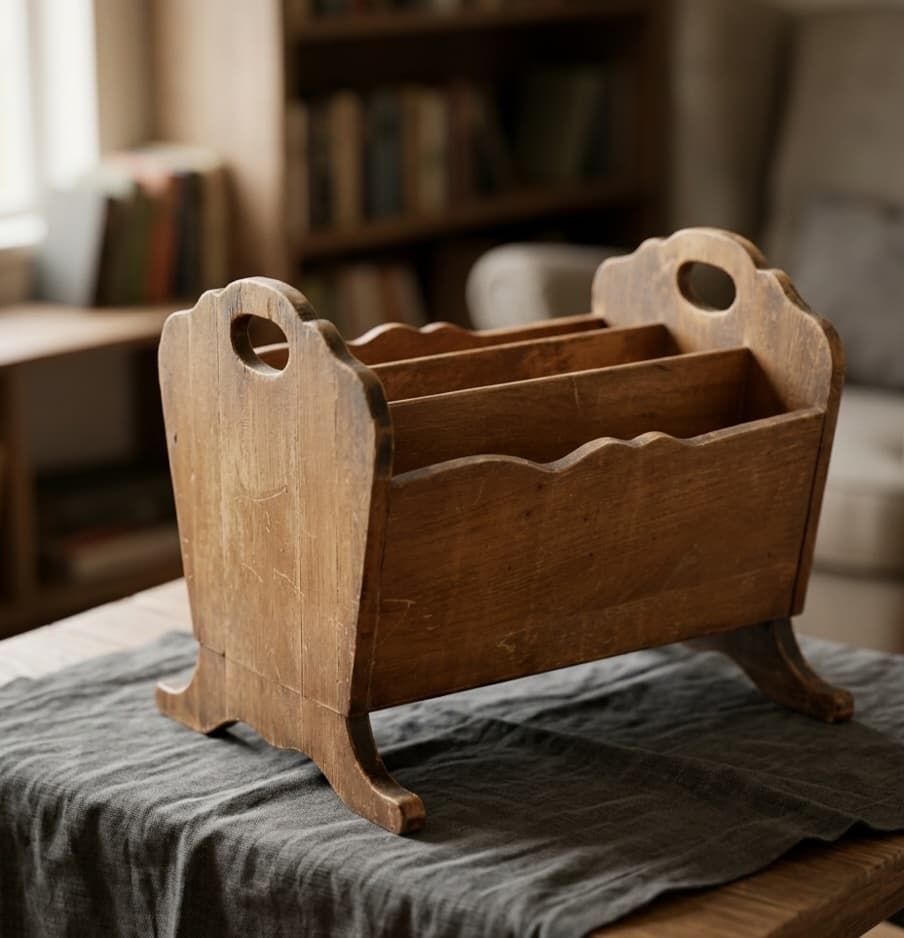 Vintage Wooden Magazine Rack with Handle - Image 1