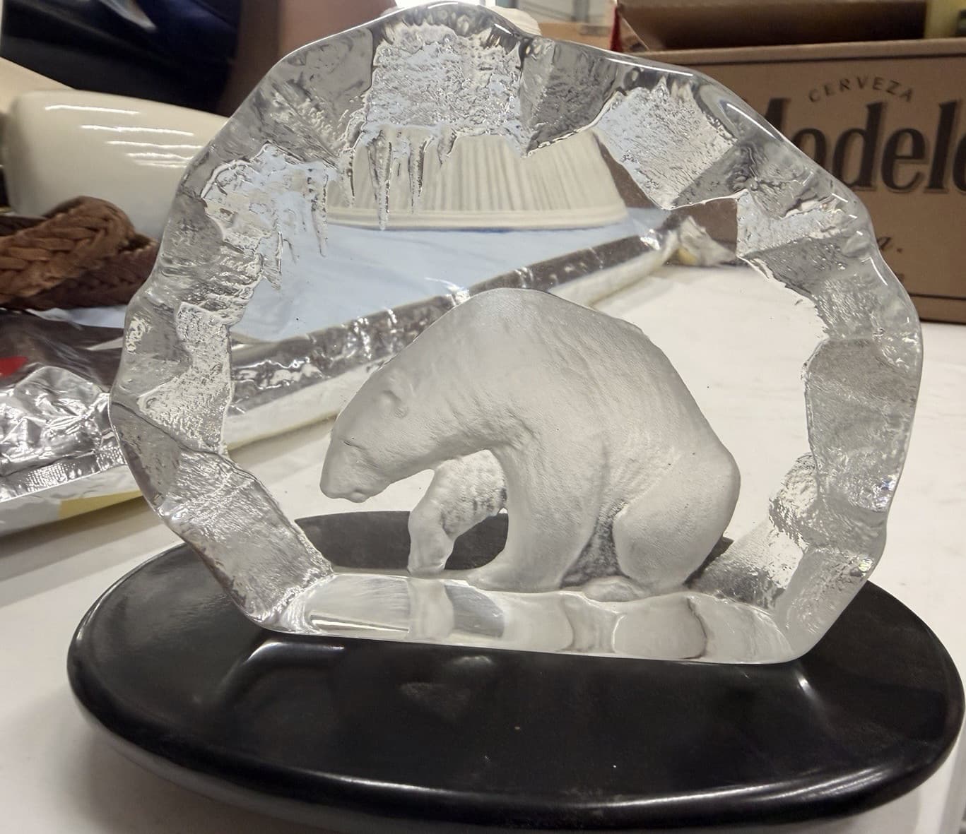 Mats Jonassn Crystal Polar Bear Sculpture