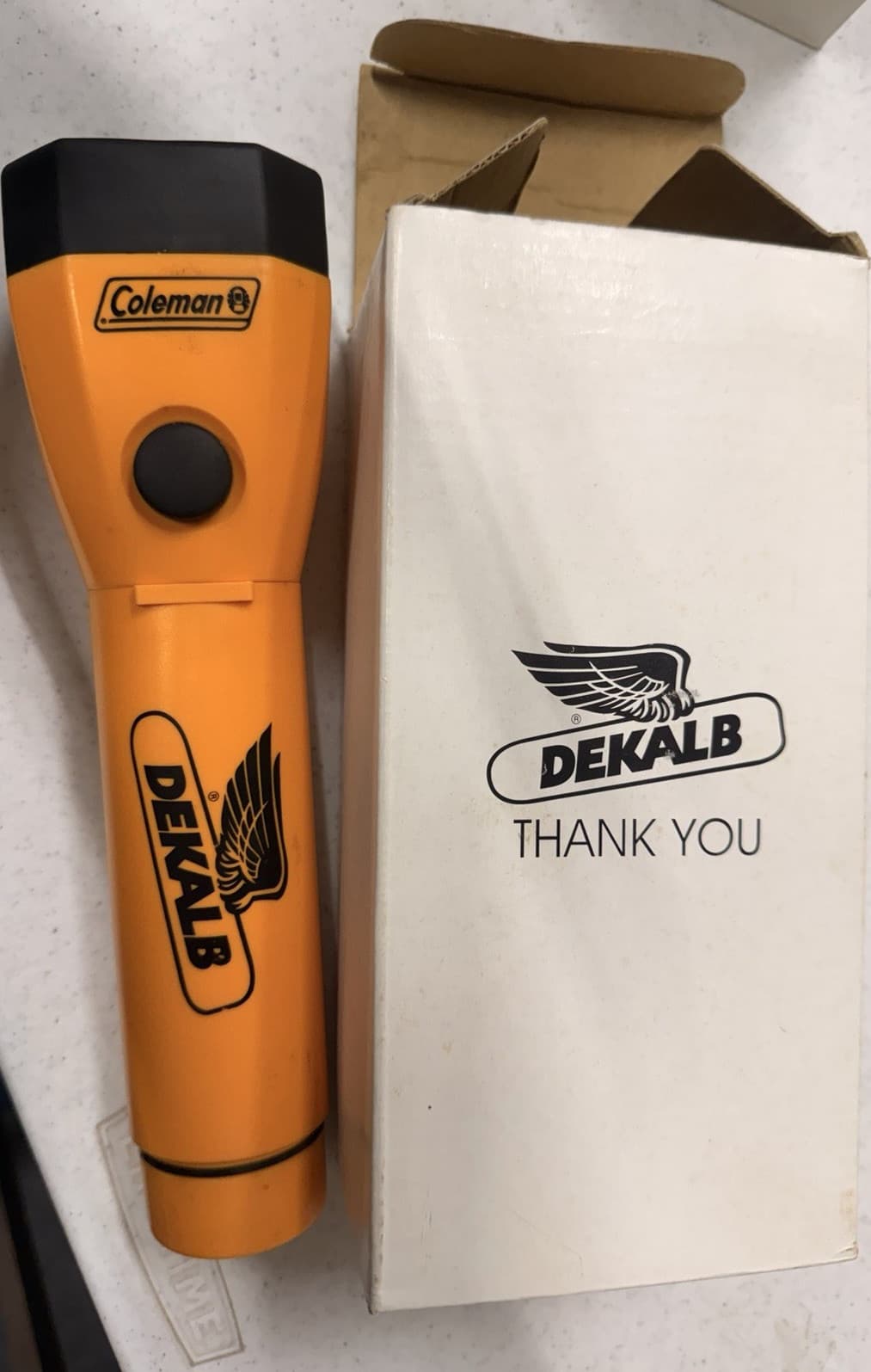 Coleman DEKALB Orange Promotional Vintage Collectible Flashlight with Box