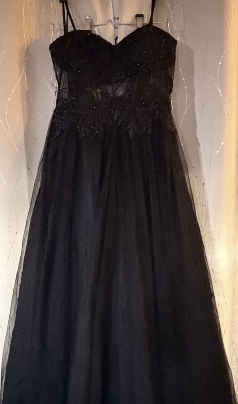 Blondie Nites by Stacy Sklar Black Mesh Embroidered Prom Dress Size 5
