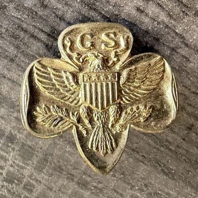 Girl Scouts Vintage Brass Trefoil Pin with Eagle Emblem