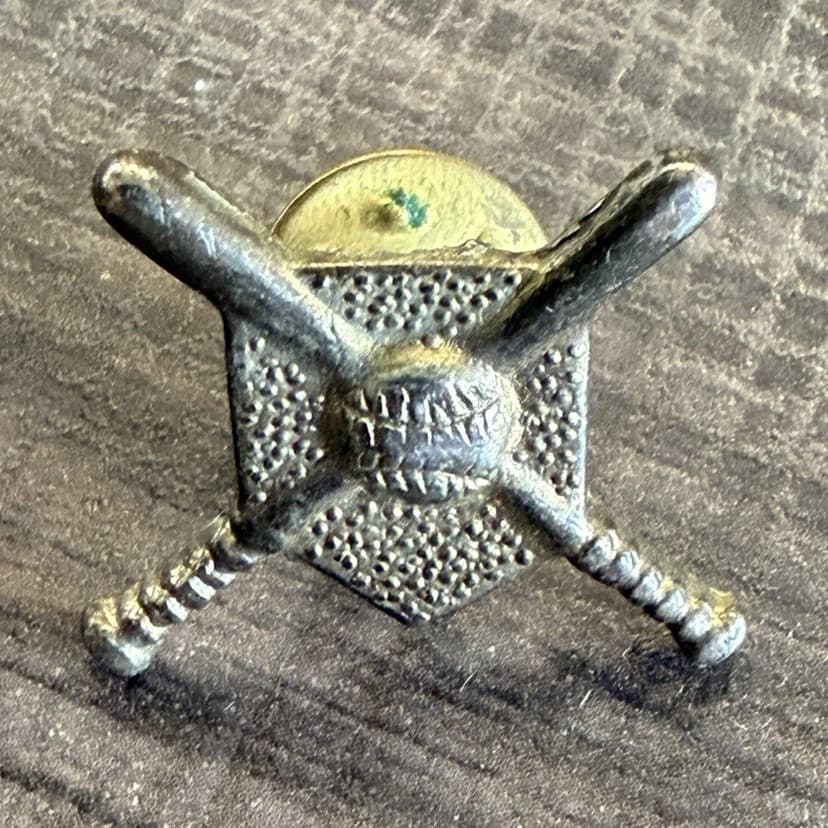 Vintage Metal Pinback Lapel Pin Crossed Baseball Bats Glove and Ball