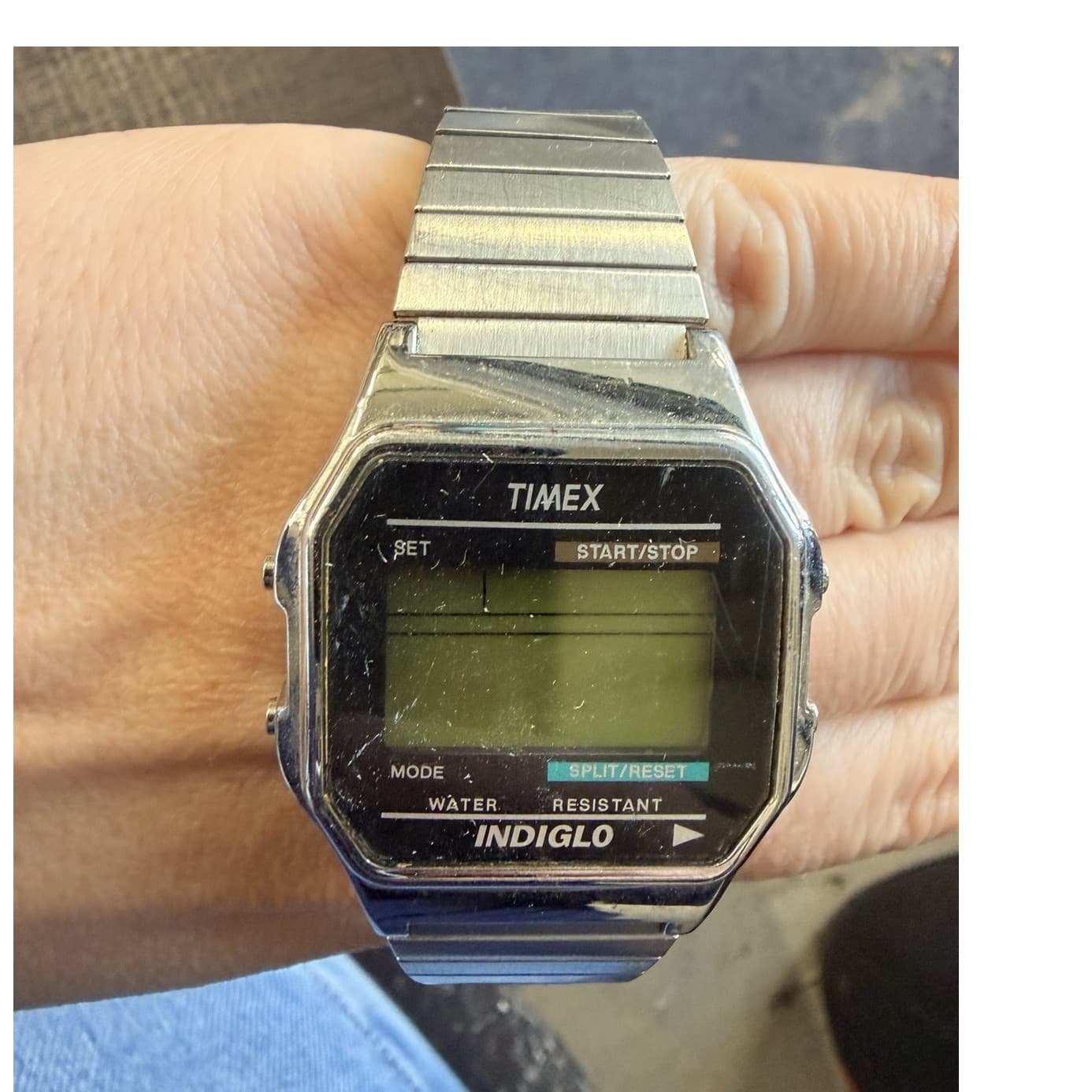 Timex Indiglo Digital Quartz Stainless Steel Silver Wristwatch