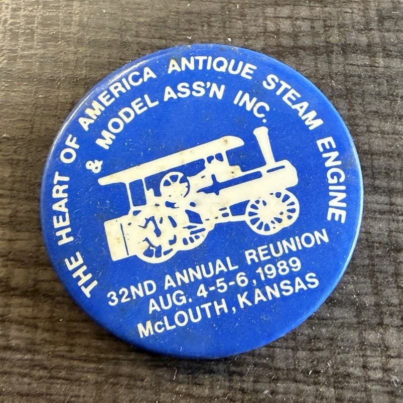 Heart of America Model Assn Antique Steam Engine 1989 Reunion Pinback Button