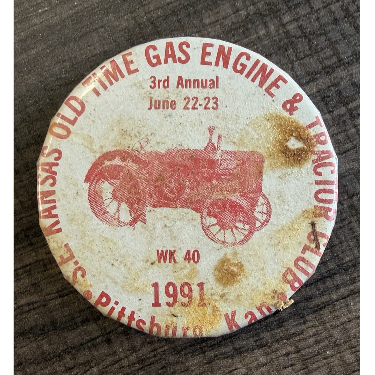 Kansas Old Time Gas Engine & Tractor Club 3rd Annual Pinback 1991 Pittsburg KS