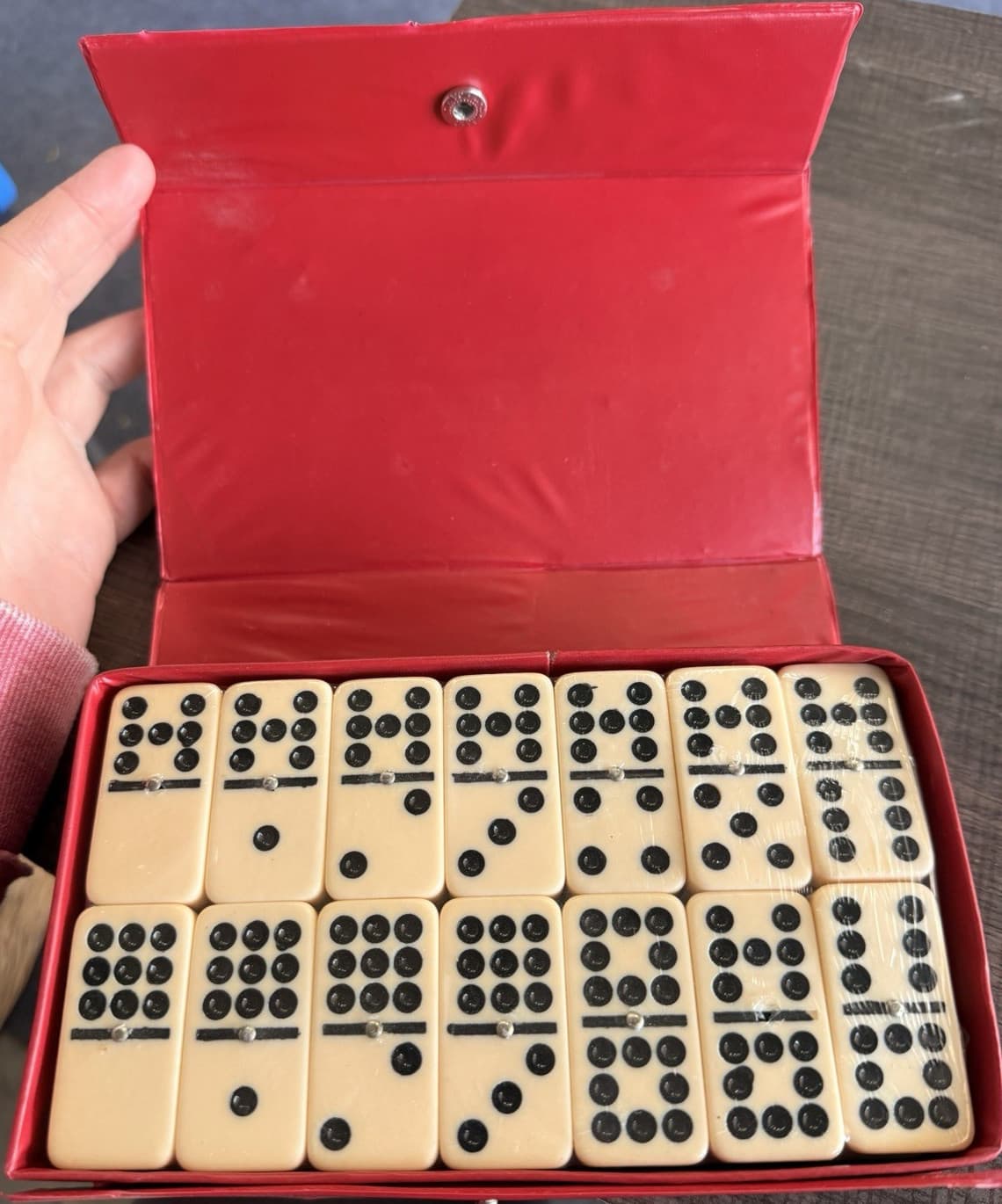 Vintage Dominoes Tile Game Set with Red Case and Instructions, Strategy Theme
