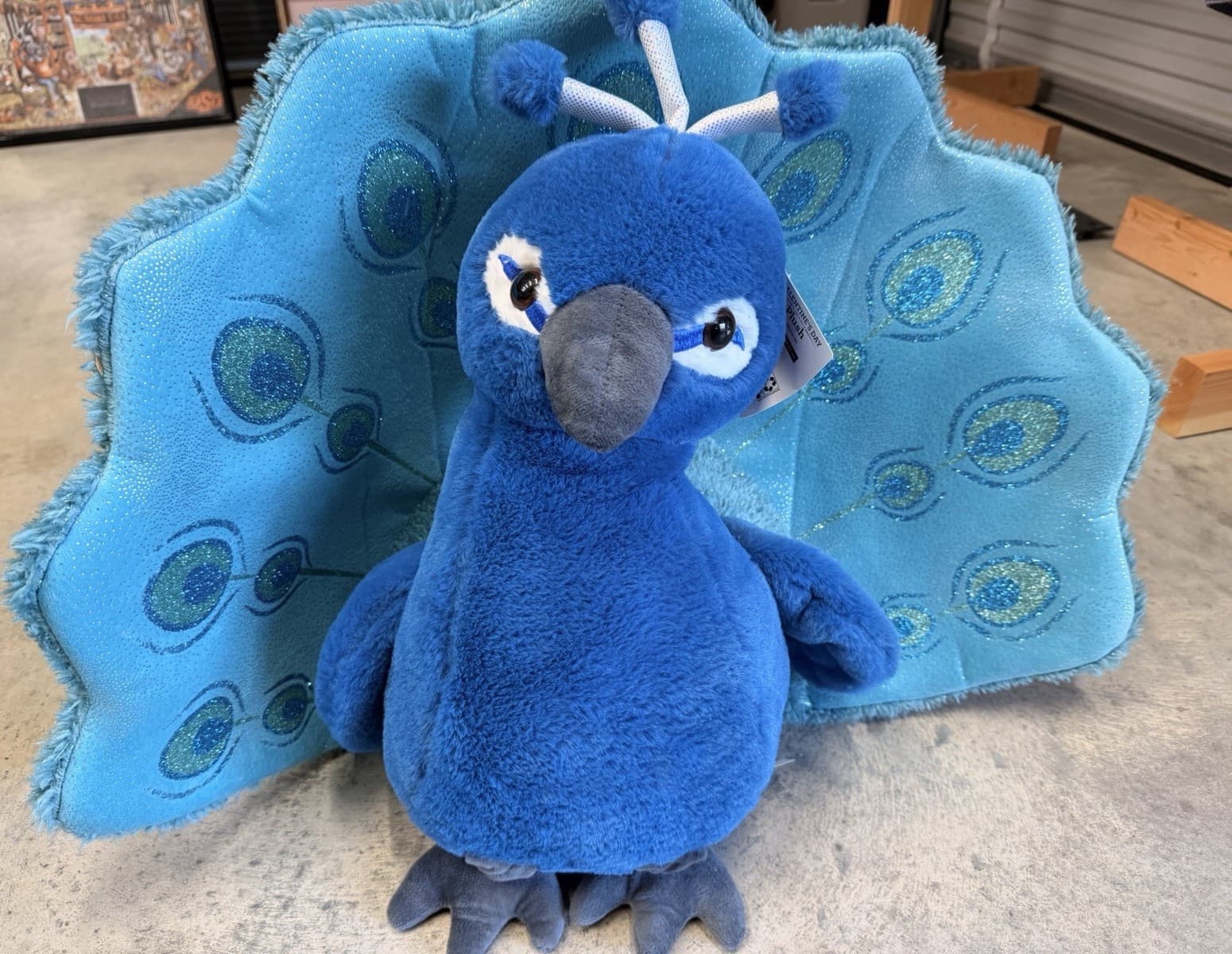 Blue Teal Glittery Detailed Peacock Bird 20 X 32 Jumbo Stuffed Animal Plush