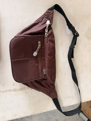 eBags Brown Nylon Small Hiking Waist Pack Adjustable Strap 3 Zip Pockets Buckle