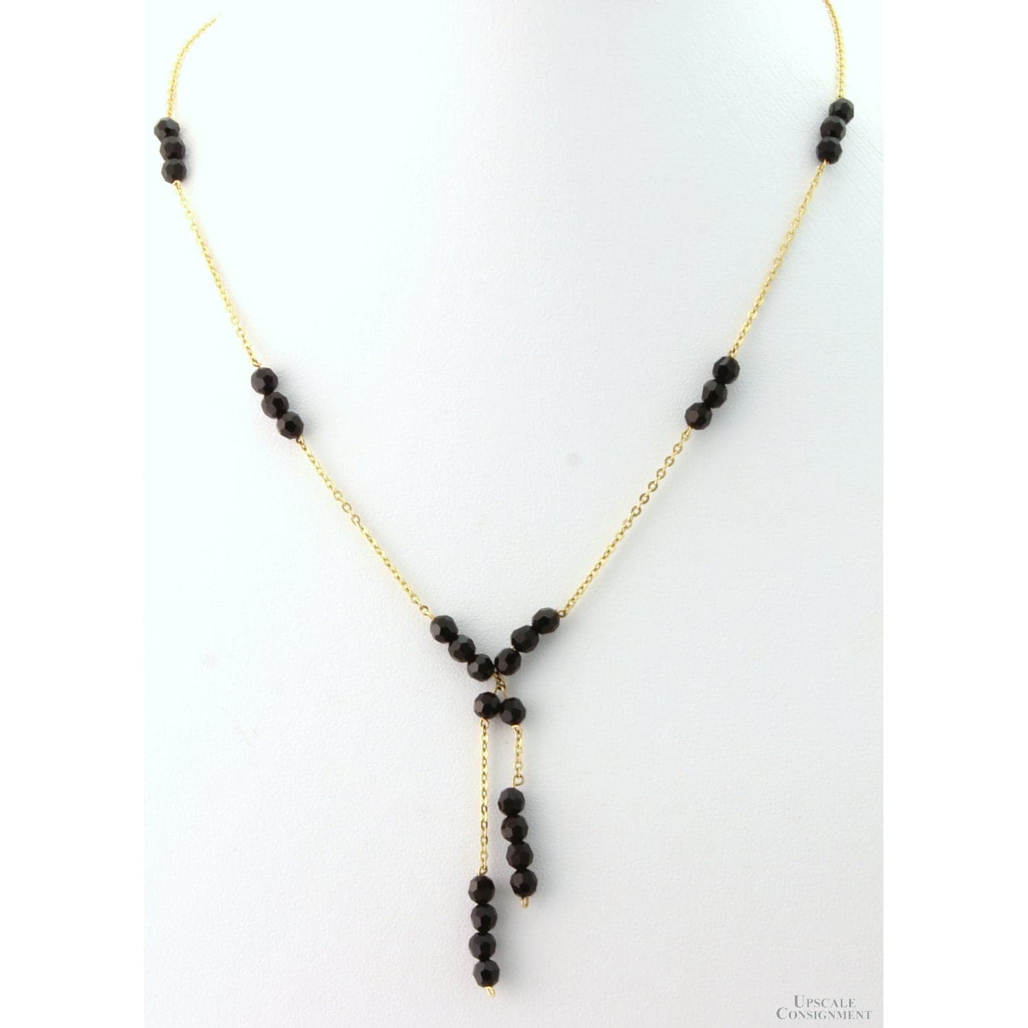 14K Gold Black Spinel Station Necklace – Black Spinel Tassel Y-Necklace - 16" + 2" - Image 1