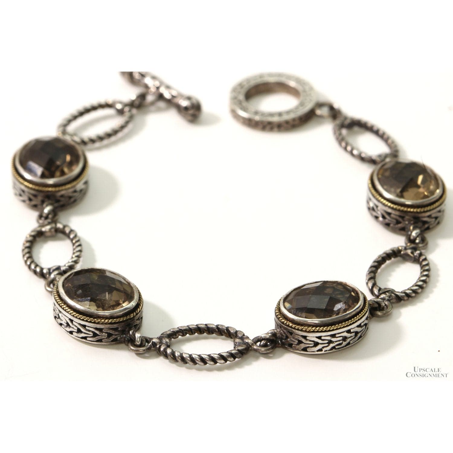 EFFY 18K Gold & Sterling Silver Smoky Quartz Link Bracelet - 7.75" - Image 1