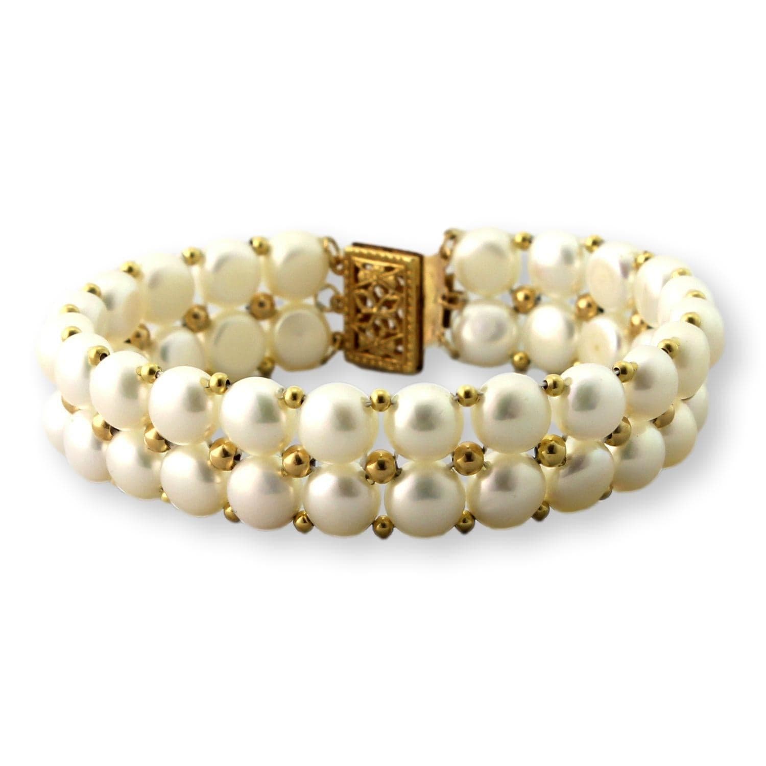 14K Gold Multi-Row Pearl & Gold Spacer Bead Bracelet - 7 in - Image 1