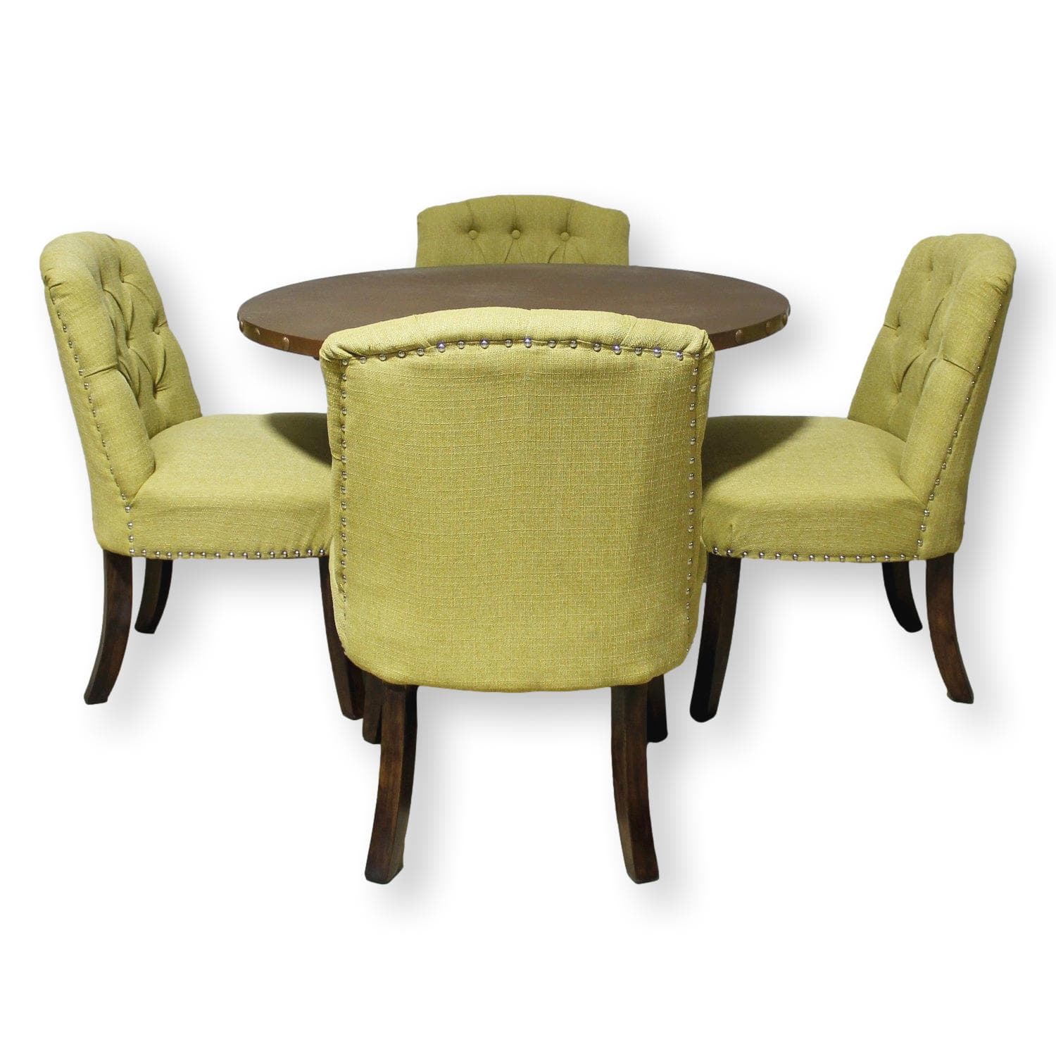 World Market Round Bronze Finish Table w/4 Green Chairs - Bronze - Image 1