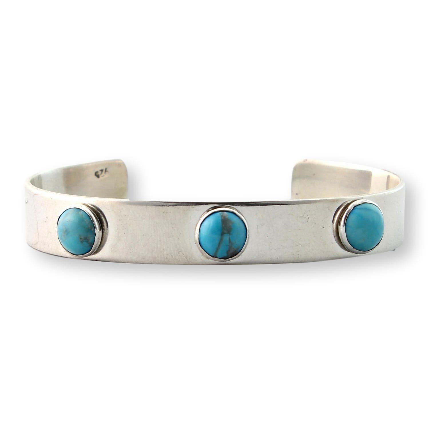 Sterling Silver Three-Stone Turquoise Cabochon Cuff - Size 6.75 - Image 1