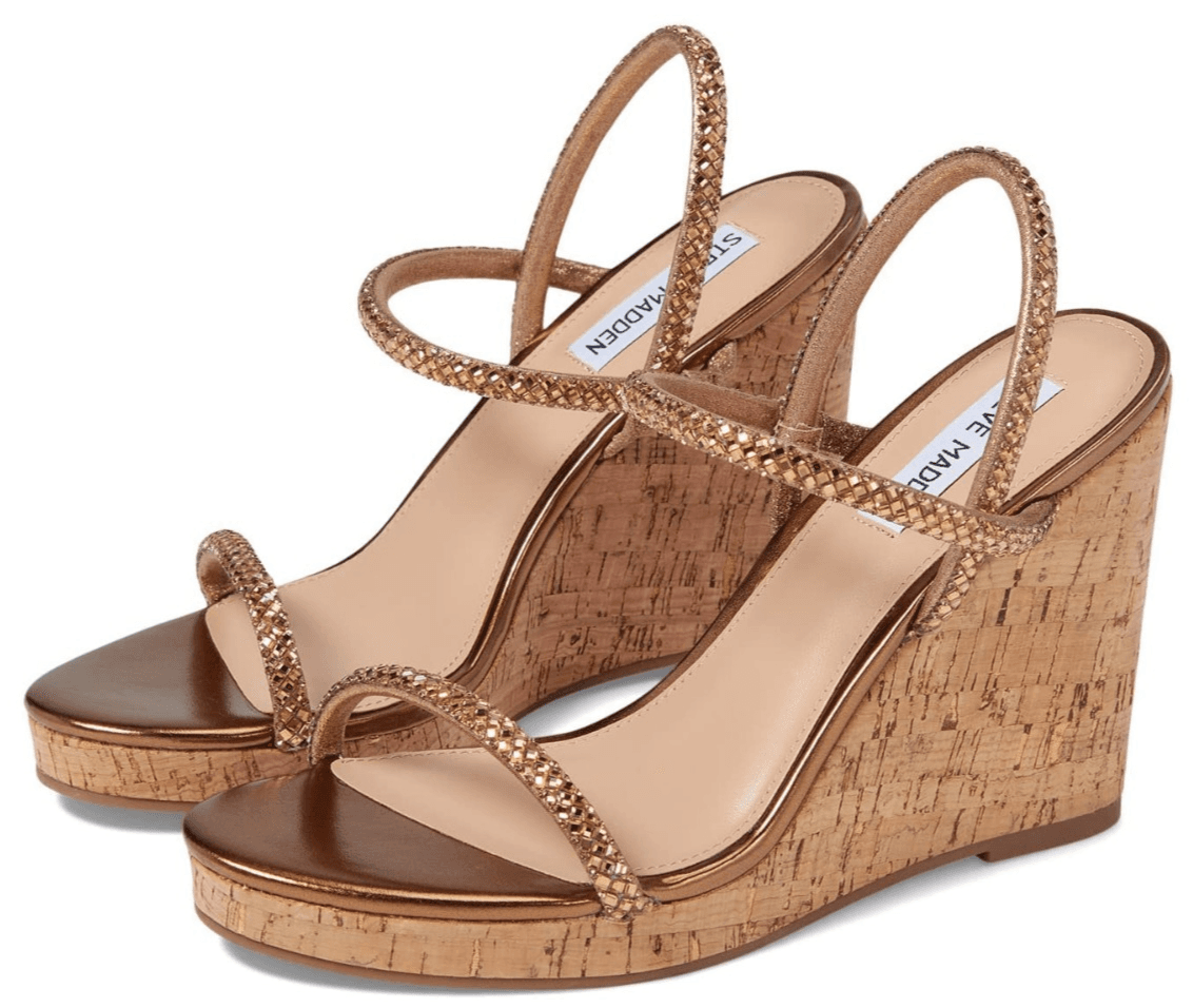 STEVE MADDEN Udell Morgan Rhinestone Wedge Sandals in Bronze 9.5 M - Image 1