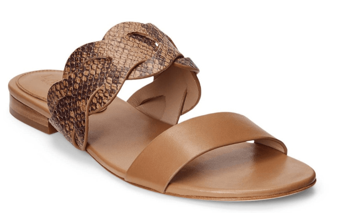 Lauren Ralph Lauren Edyth Womens Flat Sandals Size 8 Brown Embossed Leather EU39 - Image 1