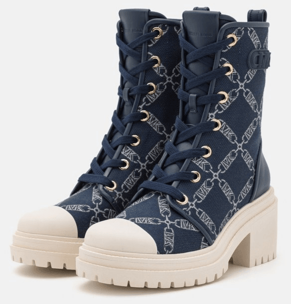 Michael Kors Hanley Empire Logo Jacquard Combat Boot In Navy Multi Size 6M