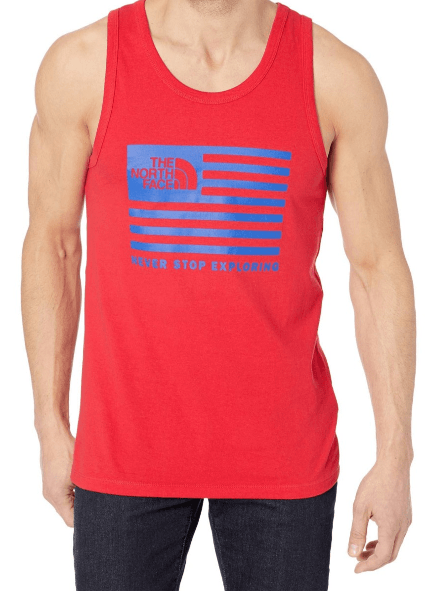 The North Face Red Tank Flag Logo Never Stop Exploring Red LG - Image 1