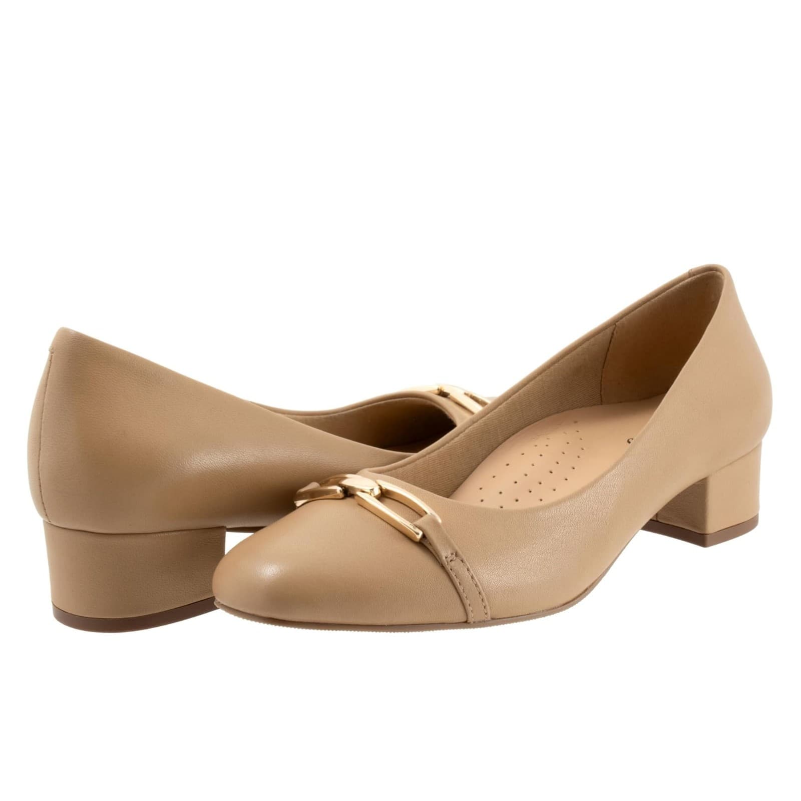 Trotters Dakota Pump Womens Nude Leather Slip On Pumps Heels Shoes Size 8.5 Wide - Image 1