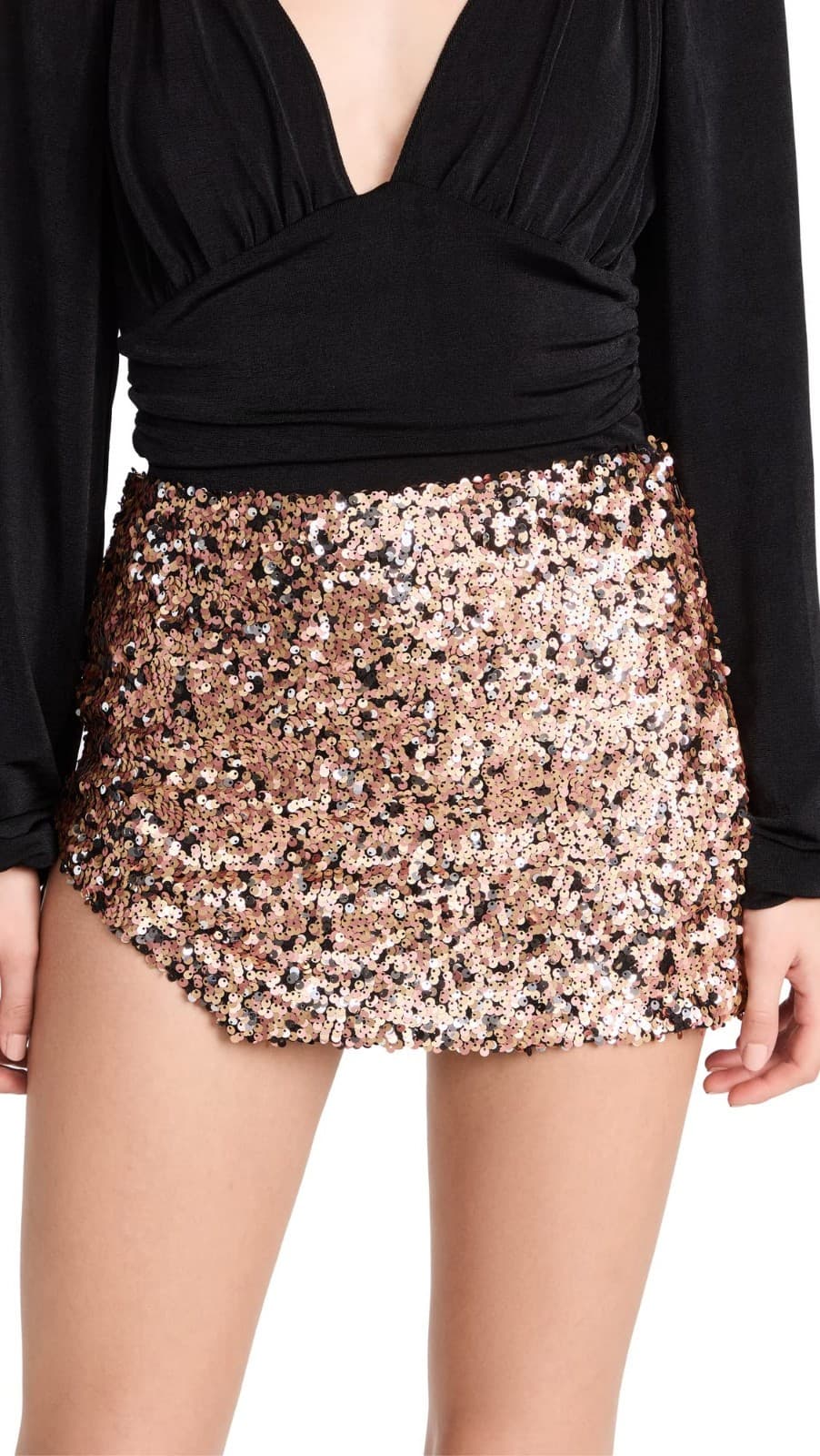Free People Annalise Sequin Mini Skirt Gold Black Slit Glam Size 2 New! - Image 1