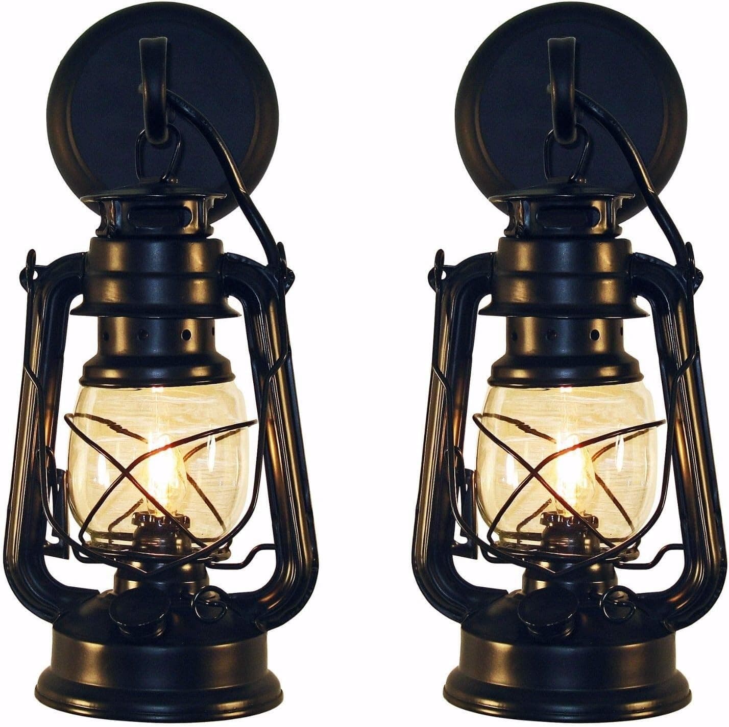 Rustic Wall Sconce Lantern Set of 2, Farmhouse Wall Light Fixtures with Glass - Image 1