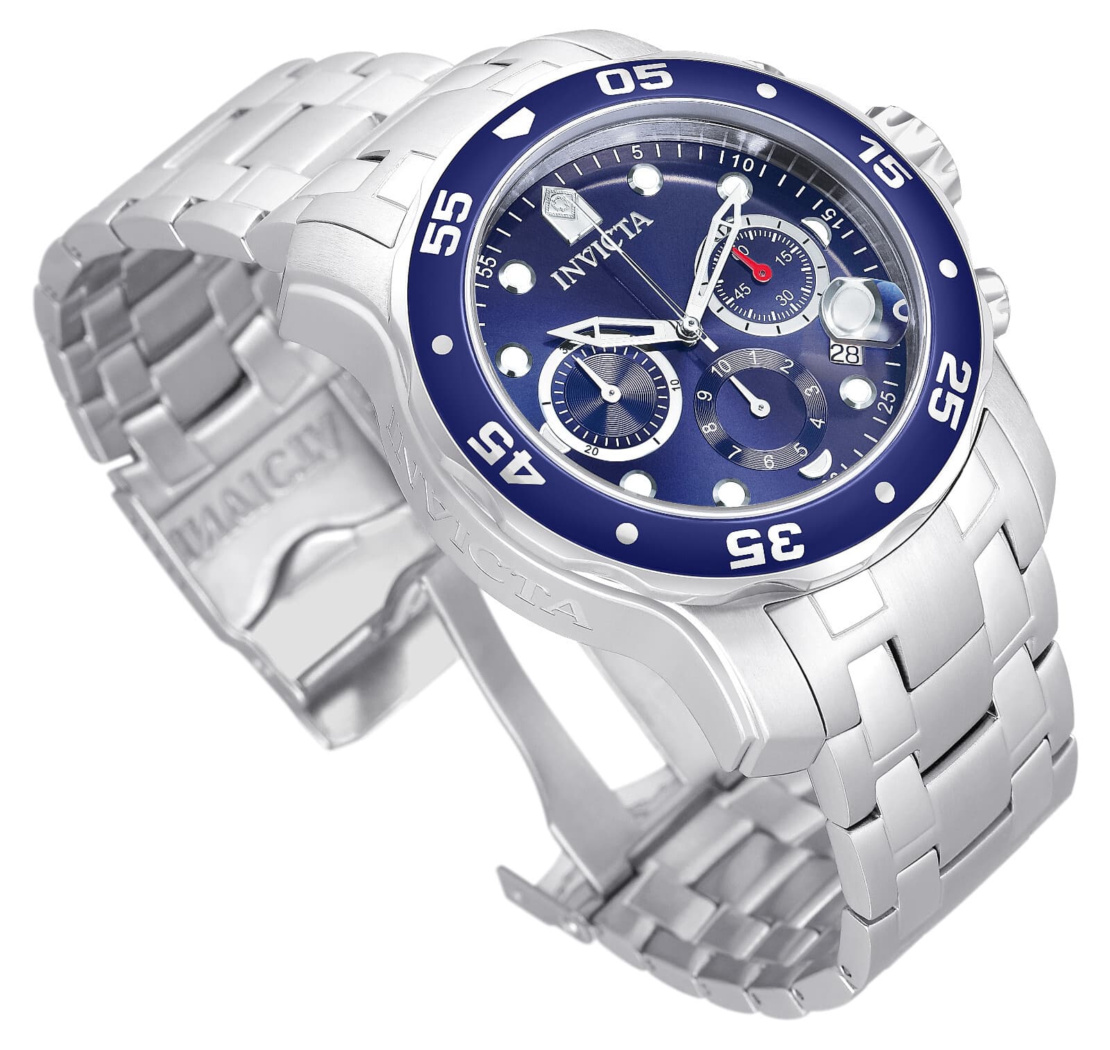 Invicta Men'S Pro Diver Collection Chronograph Watch BLUE DIAL Silver Tone 200M - Image 1