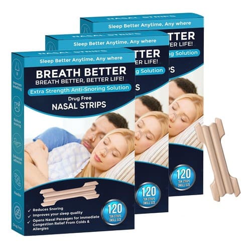 Breath Better 360 Small Tan Nasal Strips, Extra Strength Anti Snoring Solution - Image 1