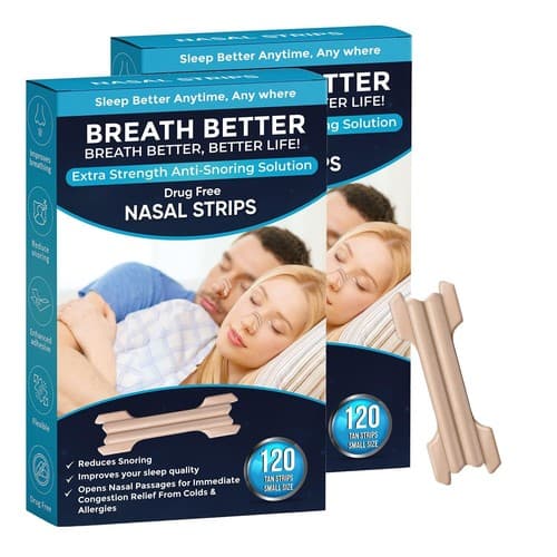 Breath Better 240 Small Tan Nasal Strips, Extra Strength Anti Snoring Solution - Image 1
