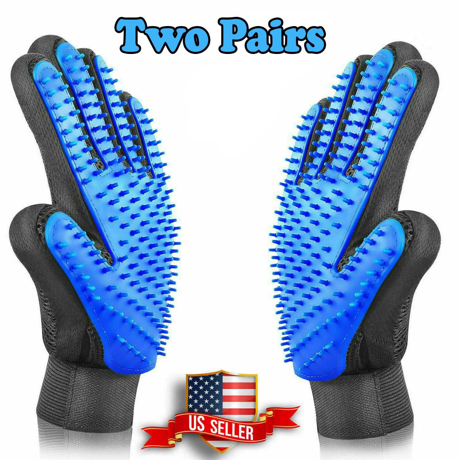 2 Pair Pet Dog Cat Hair Remover Mitt Massage Brush Deshedding Grooming Gloves - Image 1