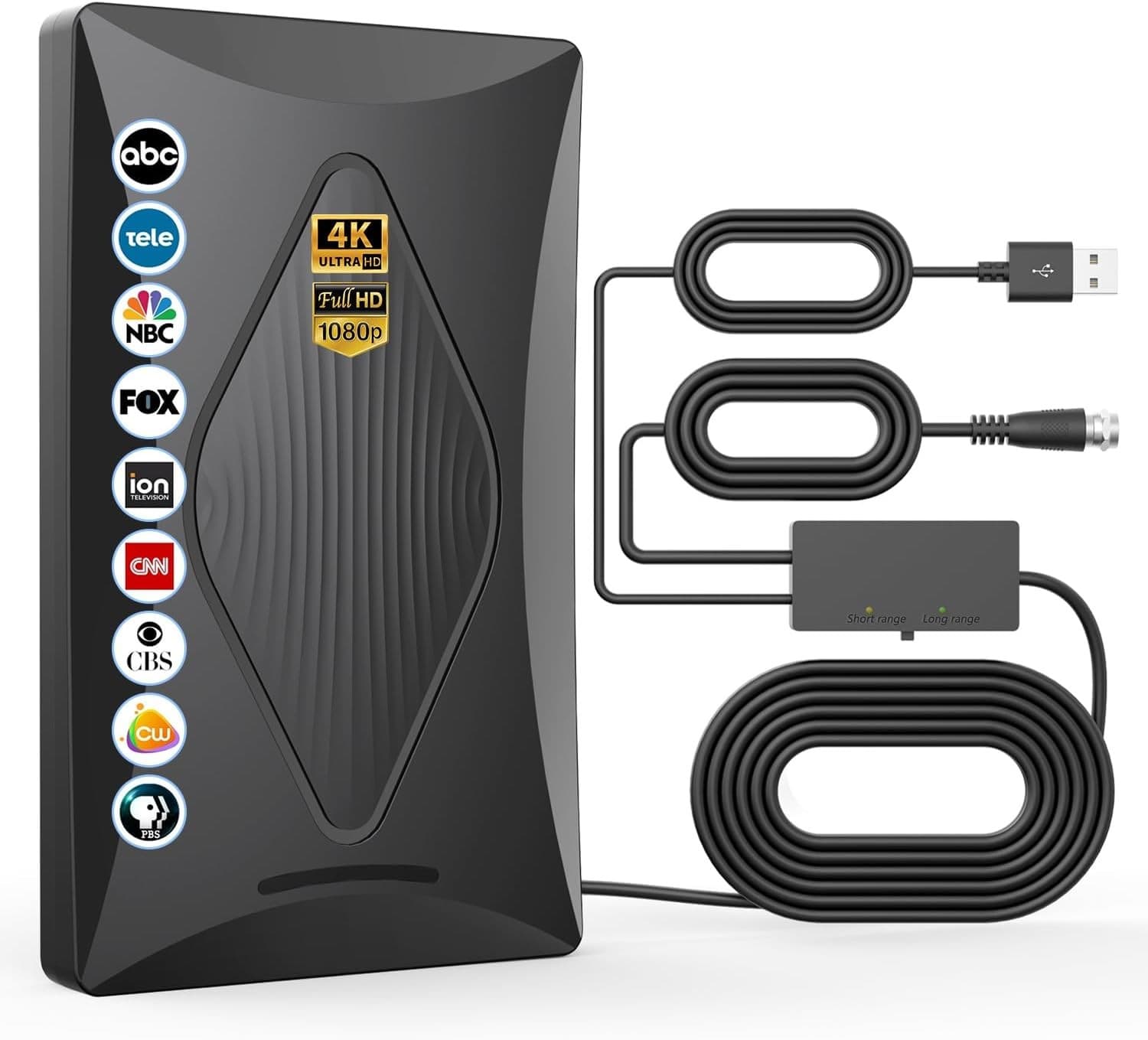 Digital TV Antenna HDTV 4K 1080p Indoor Amplifier 100+ Miles Long Signal Range - Image 1
