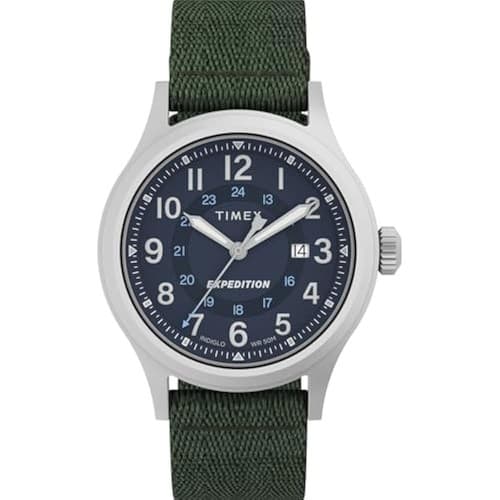 Timex Men's Expedition Sierra 40mm Watch Green Strap Blue Dial Silver-Tone Case - Image 1