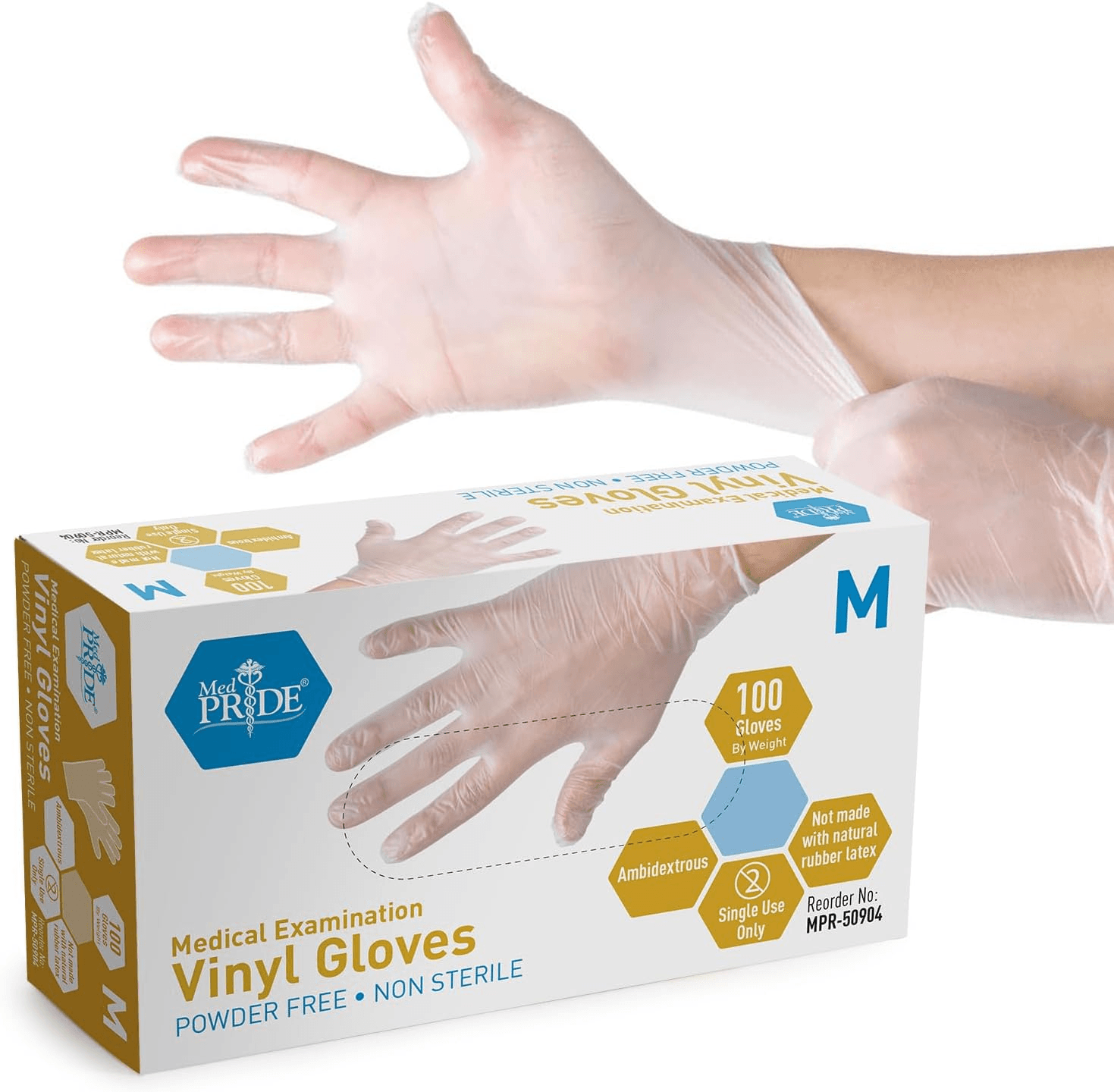 Medical Vinyl Examination Gloves (Medium, 100-Count) Latex & Rubber Free, Ultra- - Image 1