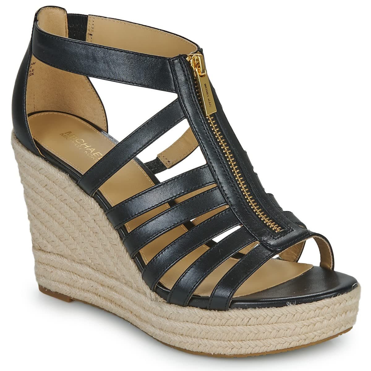 MICHAEL KORS Bradley Linen Blend Small Canvas Wedge Sandal Women Black Size 9 M - Image 1