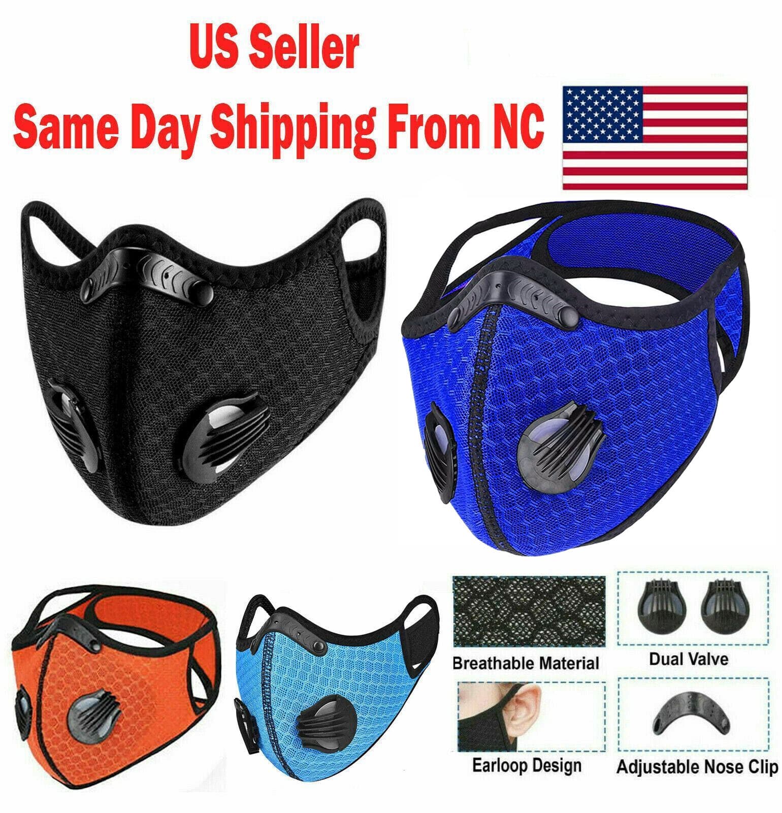 NEW style Cycling Face Mask With Active Carbon Filter Breathing Valves Reusable - Image 1