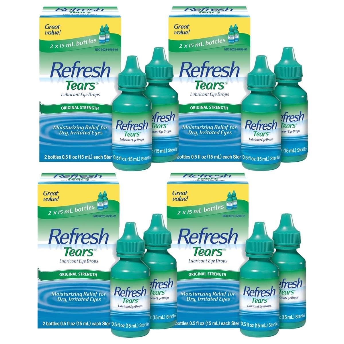 REFRESH TEARS - LUBRICANT EYE DROPS - TWIN PACK - 8 x 15ML BOTTLES - EXP 1/2028+ - Image 1