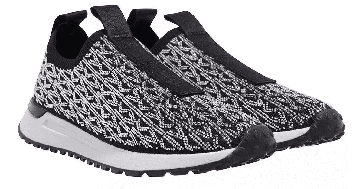 Michael Kors Bodie Stretch Knit Slip-On Silver /Black Crystal Sneaker Sz 7. 5 - Image 1