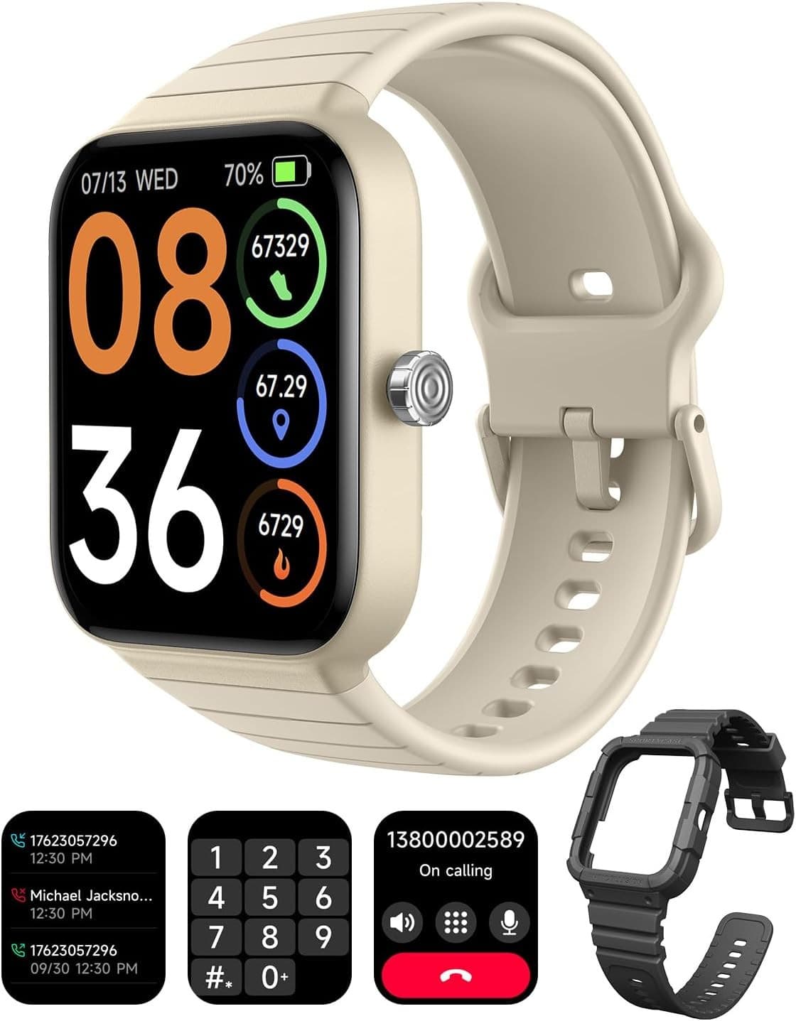 Smart Watch with Alexa Built-in Answer/Make Calls Fitness H.Rate - Cyber beige - Image 1