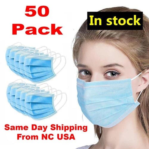 50 Pcs Non-Medical Disposable 3-Ply Earloop Mouth Cover Face Mask New in The box - Image 1
