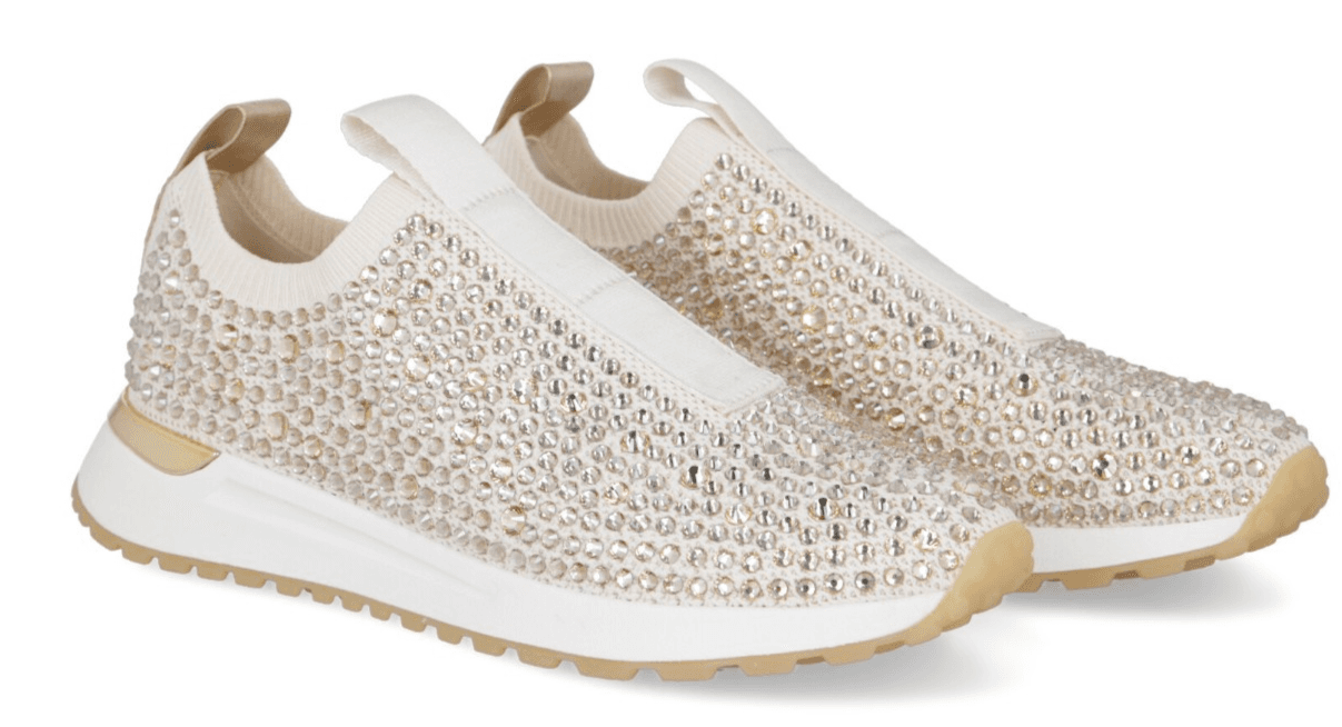 Michael Kors Bodie Stretch Knit Slip-On Cream Crystal Women's Sneaker Sz 8 US - Image 1