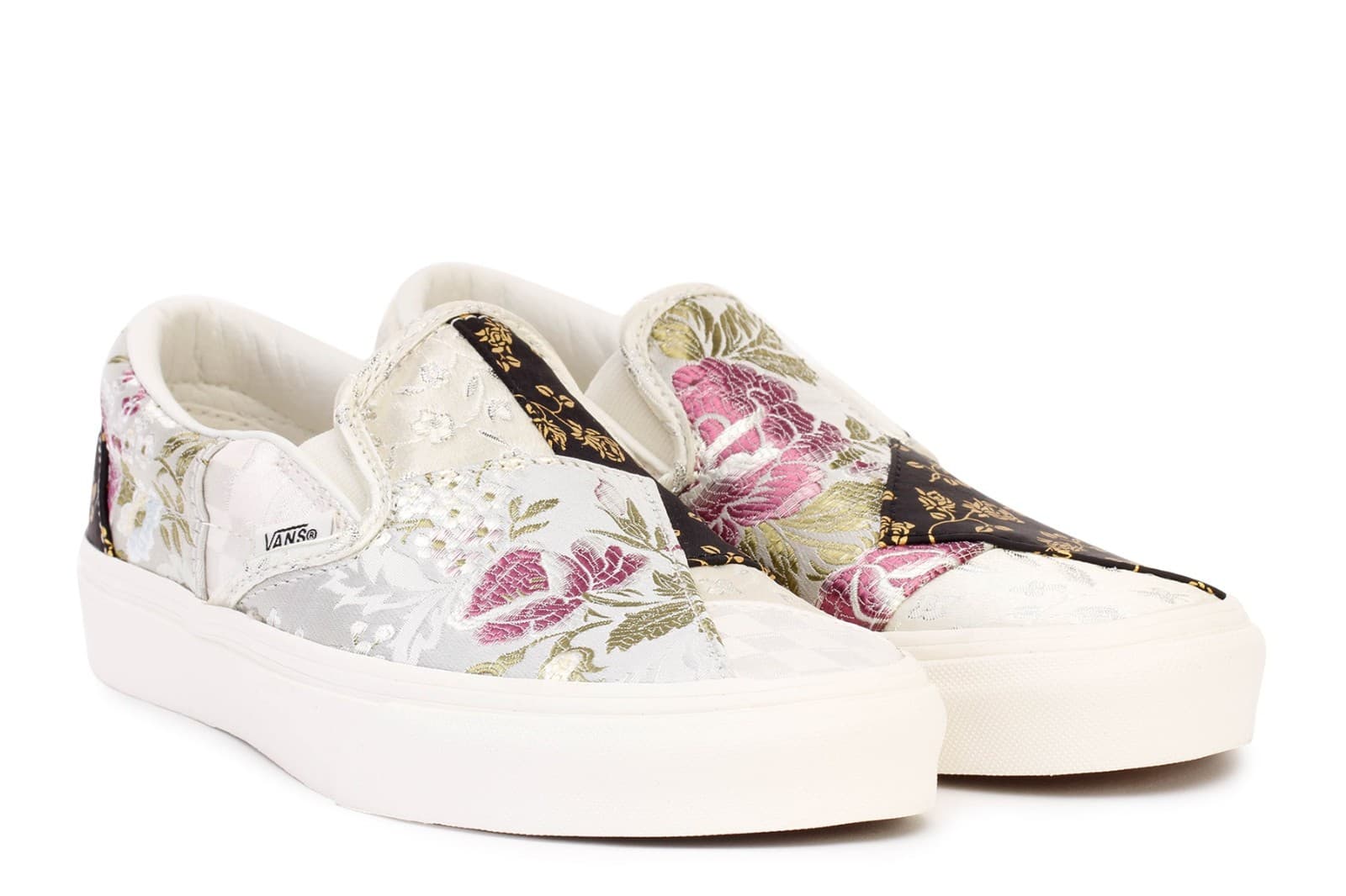 Vans Slip-On Shoes Unisex Men 6.5 Women 8 White Floral Patchwork Brocade Skate - Image 1
