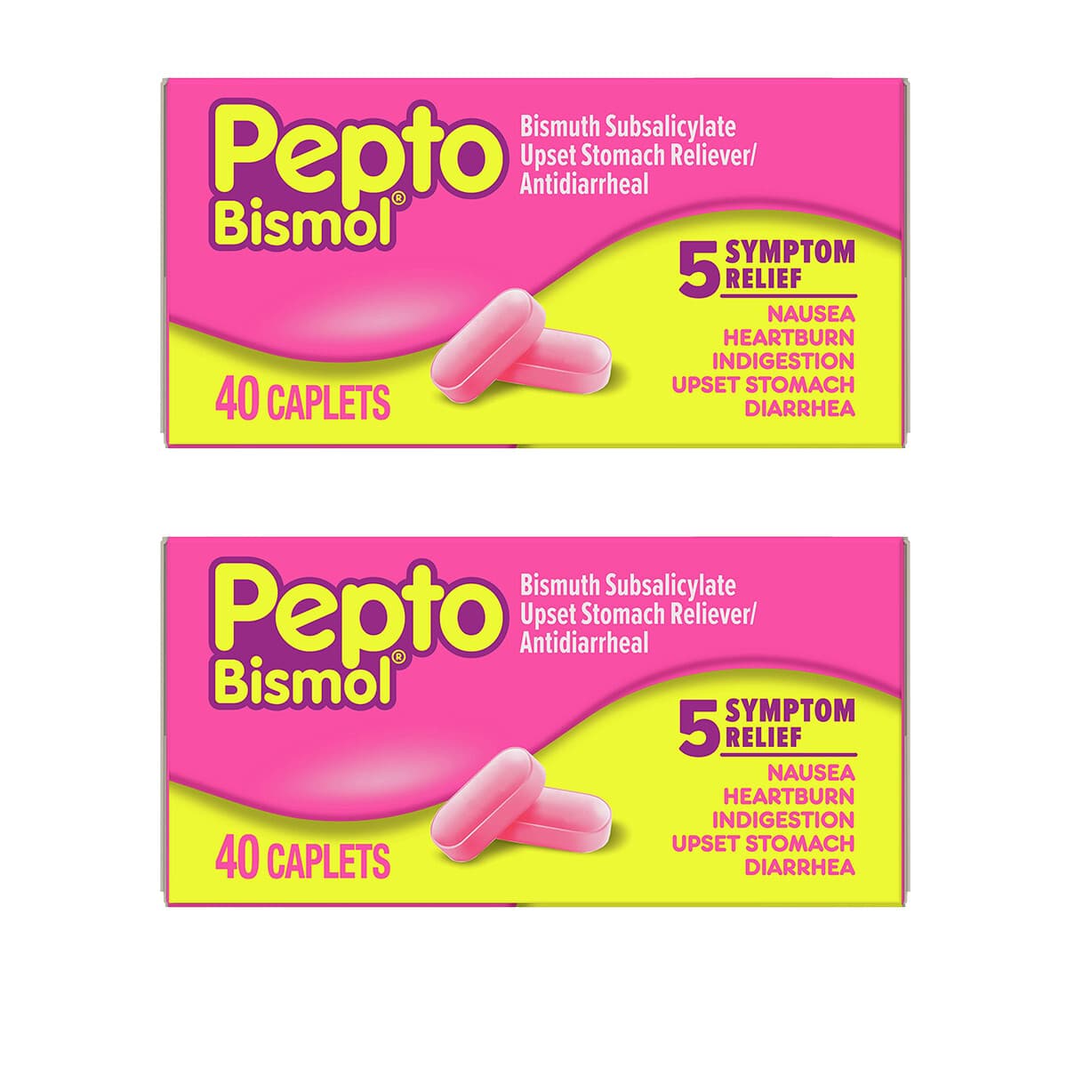 2 Pack Pepto Bismol Caplets for Upset Stomach & Diarrhea Relief, total 80 Ct - Image 1