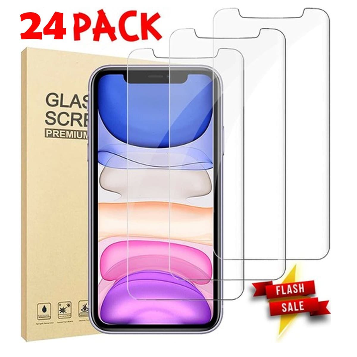24 Pack Tempered Glass Screen Protector for iPhone 13 12 11 Pro Max XR XS 8 Plus - Image 1