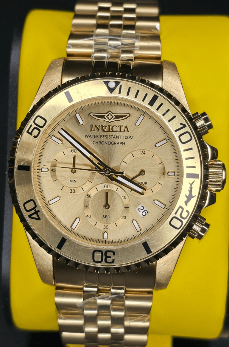 Invicta Pro Diver Titan Men's Luxury Watch Chrono Gold Dial - 43mm, Gold - Image 1