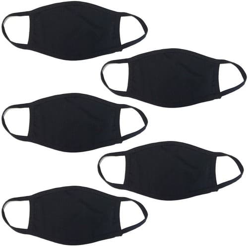 5 Pack Breathable Hanes Black Soft Cotton Reusable Protective Face Mask Cover - Image 1