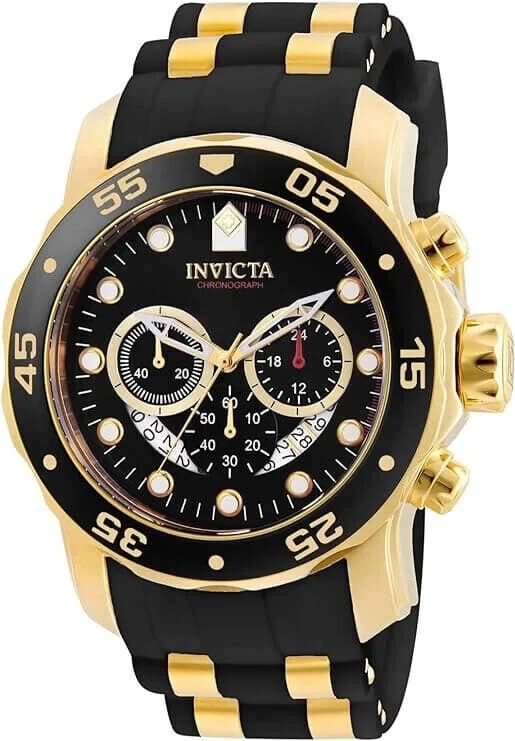 Invicta Mens PRO DIVER SCUBA Chronograph Black Dial Elegant Fashion Gold Watch - Image 1
