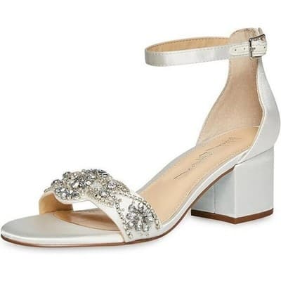 Betsey Johnson SB-Mel Block Heel Jeweled Satin Sandal Ivory Women 9M - Image 1
