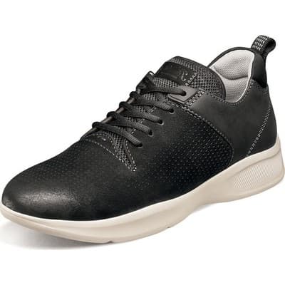 Florsheim Men's Studio Perf Toe Lace Up Sneaker, Black Nubuck, 9 Wide 3E - Image 1