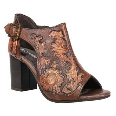 Roper Mika Floral Embossed Closed Back Block Heels Pumps Womens Brown Dress 10 M - Image 1